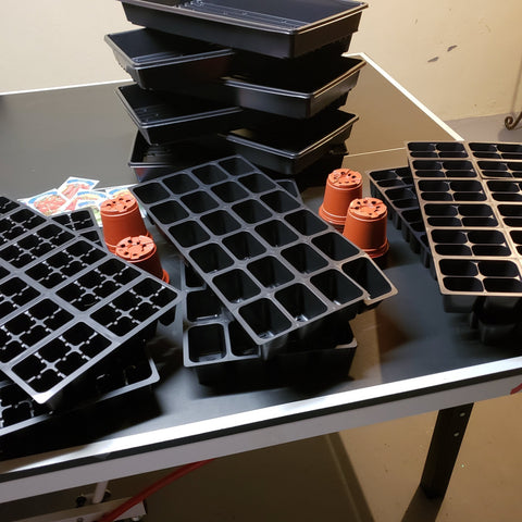 Seed Flats and Seed Starting Insert Cells Assortment   6 flats, 6 various seed cell inserts and 20 Transplant Pots with a 6 Pack of Seed Grab Bag Bonus