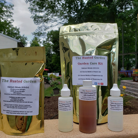 Garden Care Kit 4 oz Neem Oil, Peppermint Oil, Rosemary Oil and Calcium Nitrate