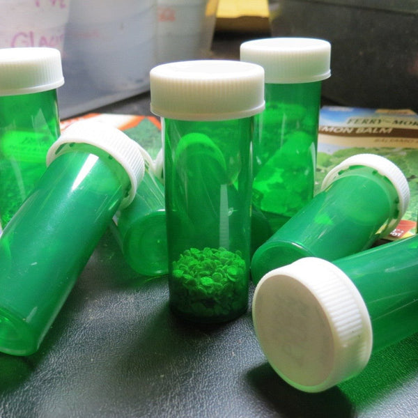 10 Green Seed Saving Bottles with Lids